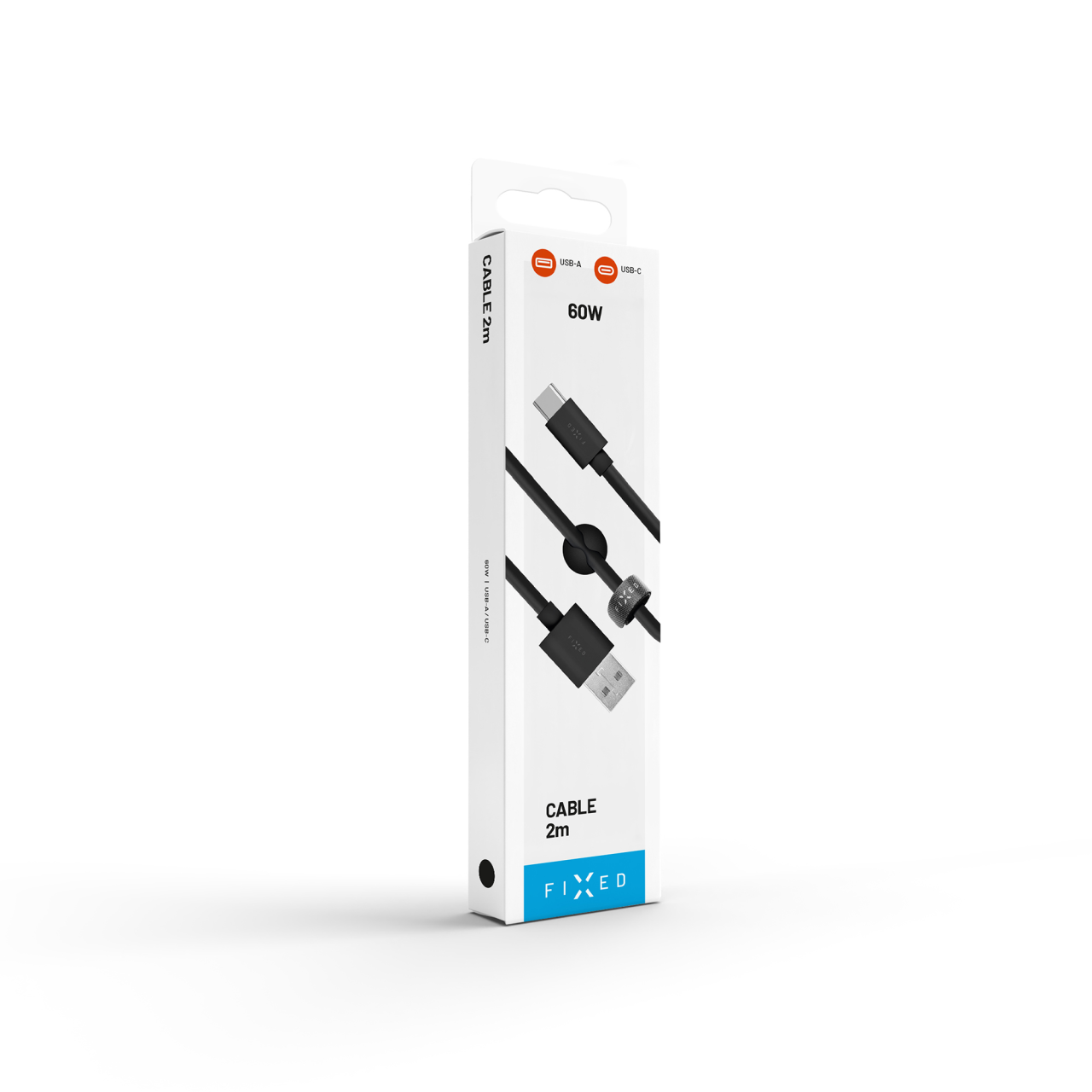 FIXED Dlouhý datový a nabíjecí kabel s konektory USB/USB-C, USB 2.0, 2 metry, černý
