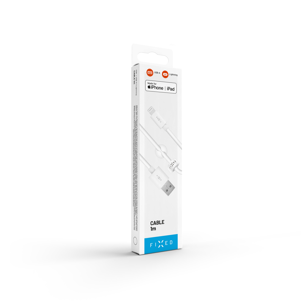 FIXED Datový a nabíjecí kabel s konektory USB/Lightning, 1 metr, MFI certifikace, bílý