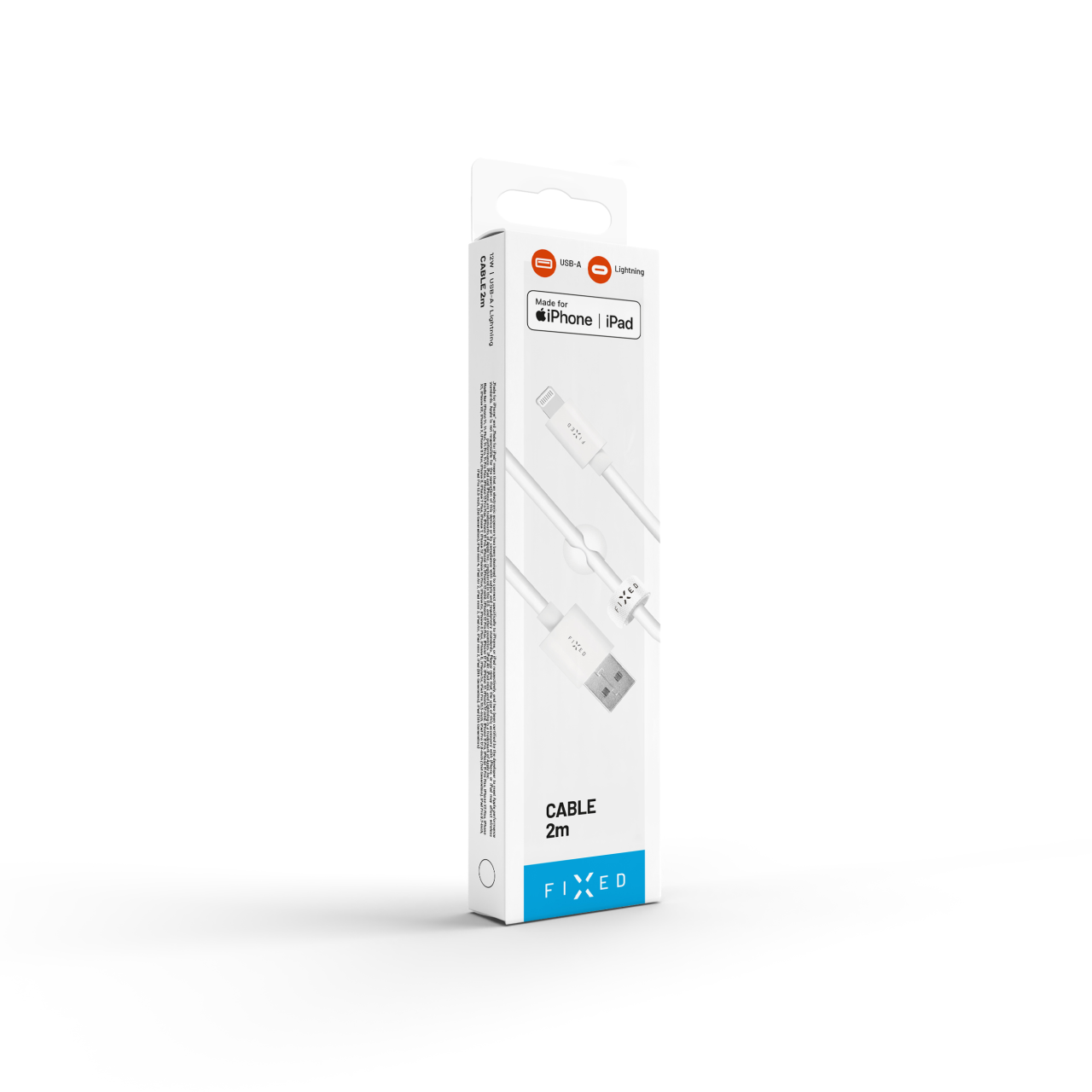FIXED Dlouhý datový a nabíjecí kabel s konektory USB/Lightning, 2 metry, MFI certifikace, bílý