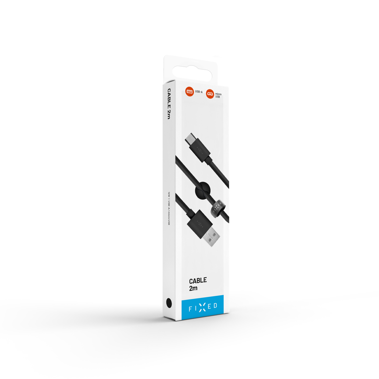 FIXED Dlouhý datový a nabíjecí kabel s konektory USB/micro USB, 2 metry, černý