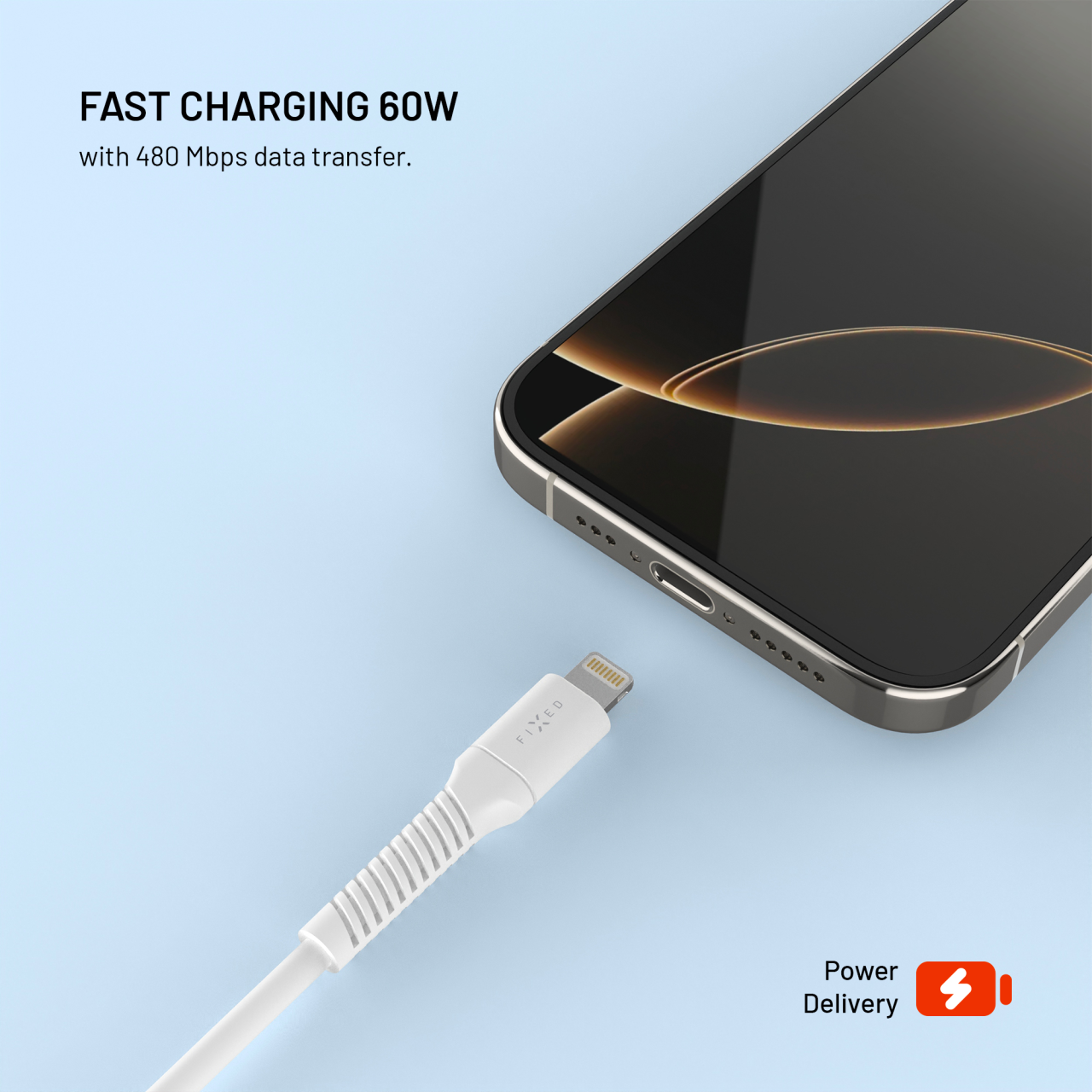 Datový a nabíjecí kabel FIXED s konektory USB/Lightning, 1.2m, USB 2.0, bílý