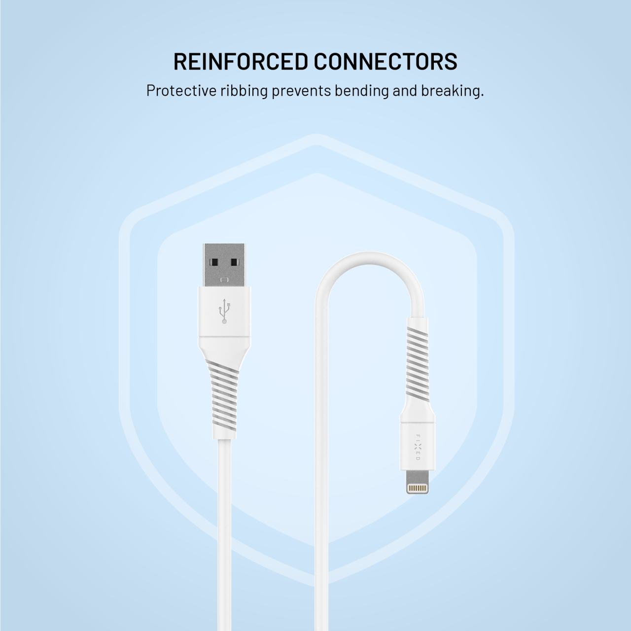 Datový a nabíjecí kabel FIXED s konektory USB/Lightning, 1.2m, USB 2.0, bílý
