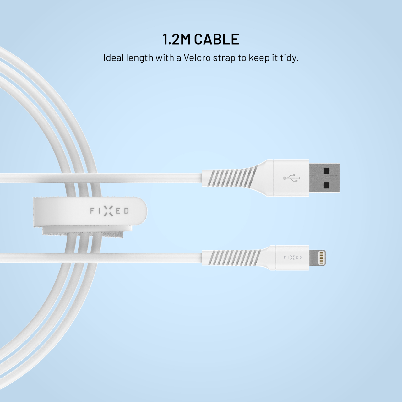 Datový a nabíjecí kabel FIXED s konektory USB/Lightning, 1.2m, USB 2.0, bílý