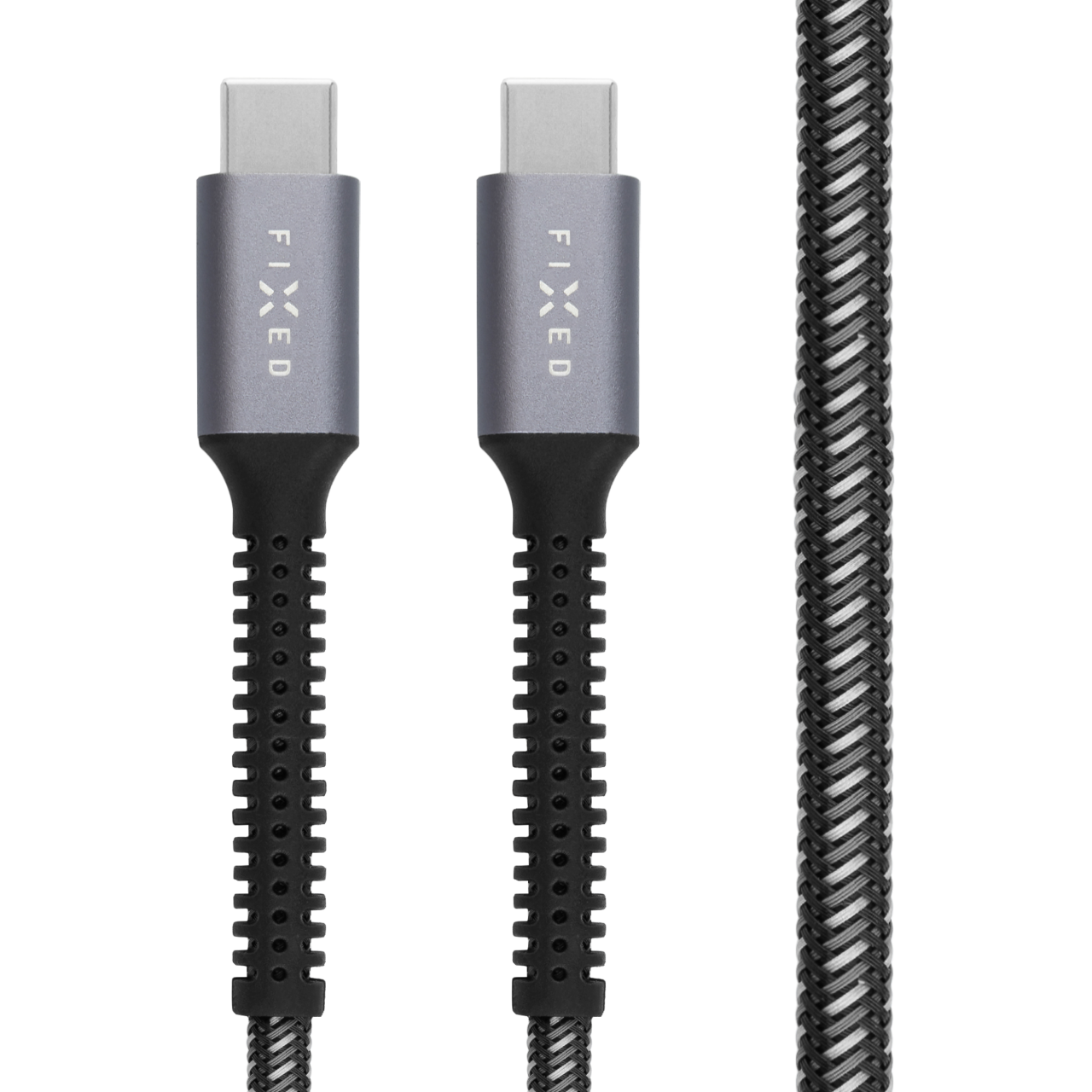 FIXED Dlouhý nabíjecí a datový odolný kabel Armor s konektory USB-C/USB-C a podporou PD, 2m, USB 2.0, 240W, šedý