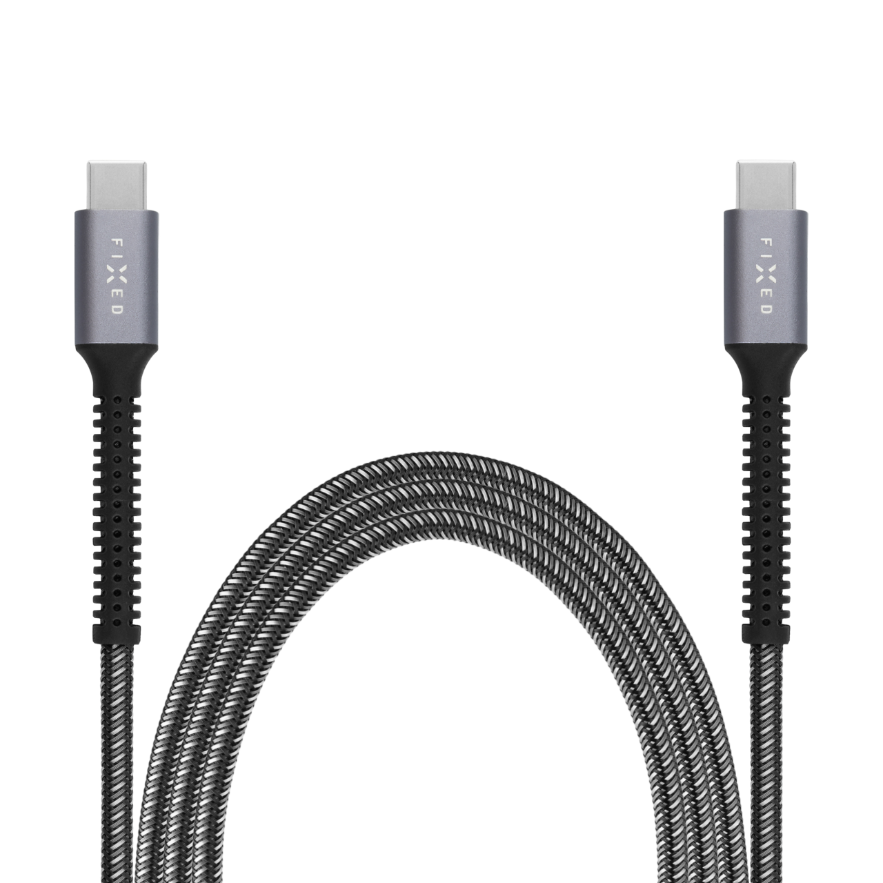 FIXED Dlouhý nabíjecí a datový odolný kabel Armor s konektory USB-C/USB-C a podporou PD, 2m, USB 2.0, 240W, šedý