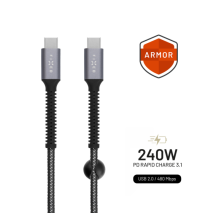 FIXED Dlouhý nabíjecí a datový odolný kabel Armor s konektory USB-C/USB-C a podporou PD, 2m, USB 2.0, 240W, šedý