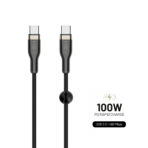 FIXED Krátký nabíjecí a datový opletený kabel s konektory USB-C/USB-C a podporou PD, 0.5m, USB 2.0, 100W, černý