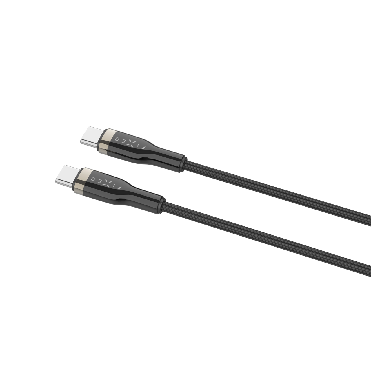 FIXED Krátký nabíjecí a datový opletený kabel s konektory USB-C/USB-C a podporou PD, 0.5m, USB 2.0, 100W, černý