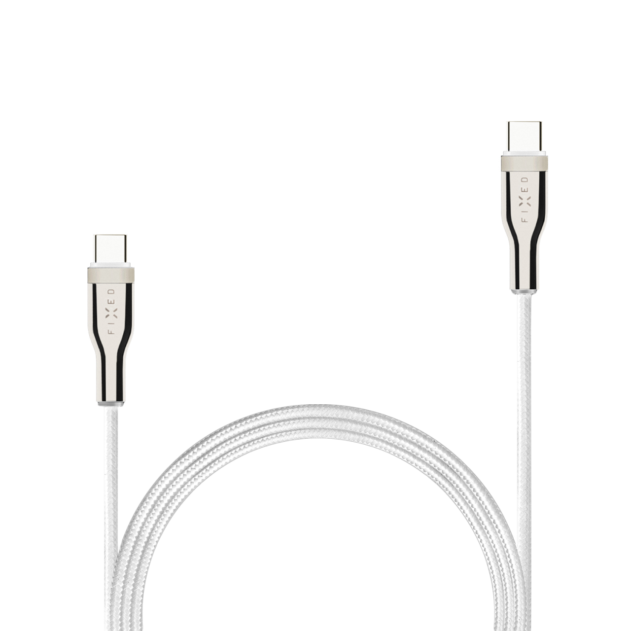 FIXED Krátký nabíjecí a datový opletený kabel s konektory USB-C/USB-C a podporou PD, 0.5 m, USB 2.0, 100W, bílý