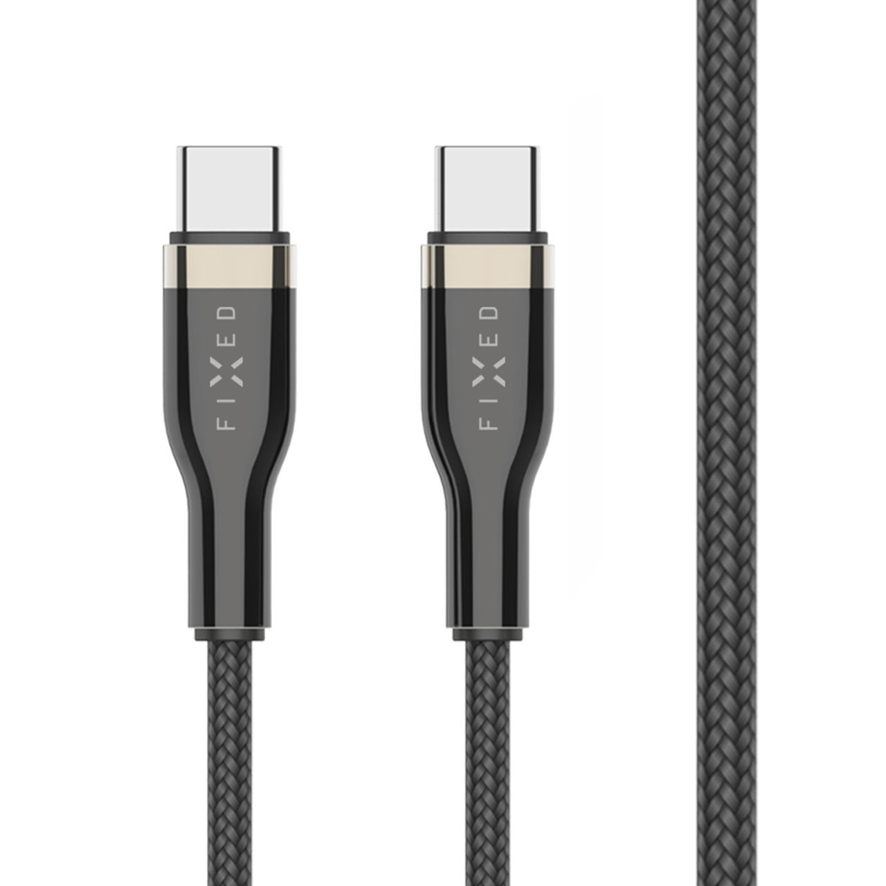 FIXED Nabíjecí a datový opletený kabel s konektory USB-C/USB-C a podporou PD, 1.2m, USB 2.0, 100W, černý
