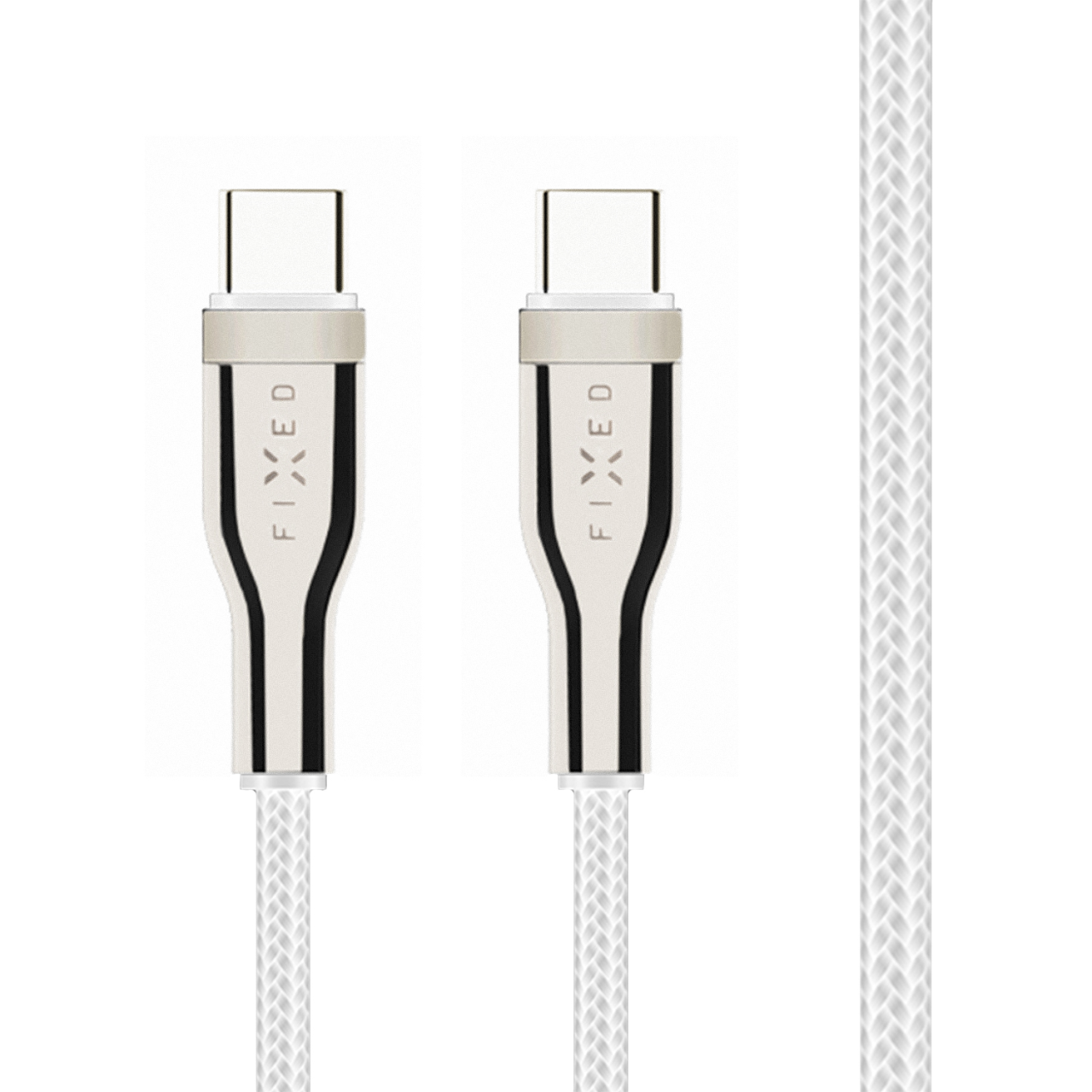 FIXED Nabíjecí a datový opletený kabel s konektory USB-C/USB-C a podporou PD, 1.2 m, USB 2.0, 100W, bílý