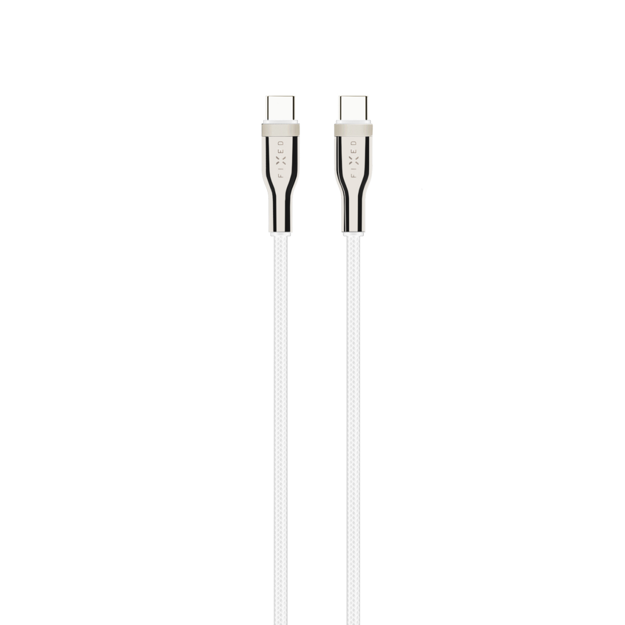 FIXED Nabíjecí a datový opletený kabel s konektory USB-C/USB-C a podporou PD, 1.2 m, USB 2.0, 100W, bílý