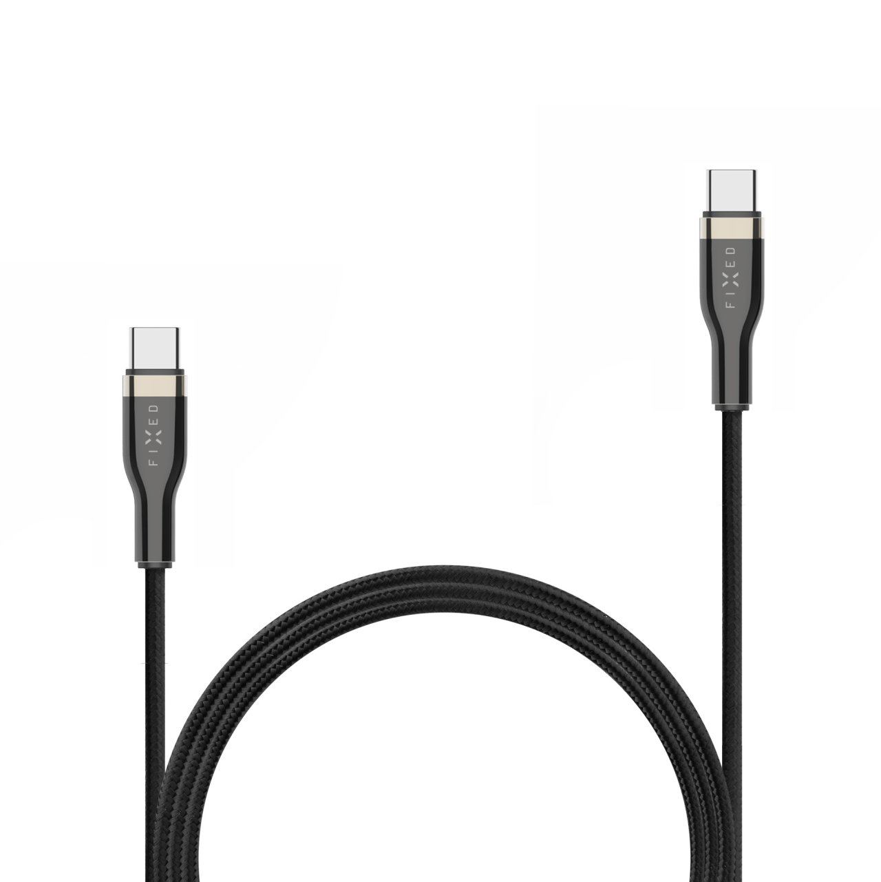 FIXED Dlouhý nabíjecí a datový opletený kabel s konektory USB-C/USB-C a podporou PD, 2m, USB 2.0, 100W, černý