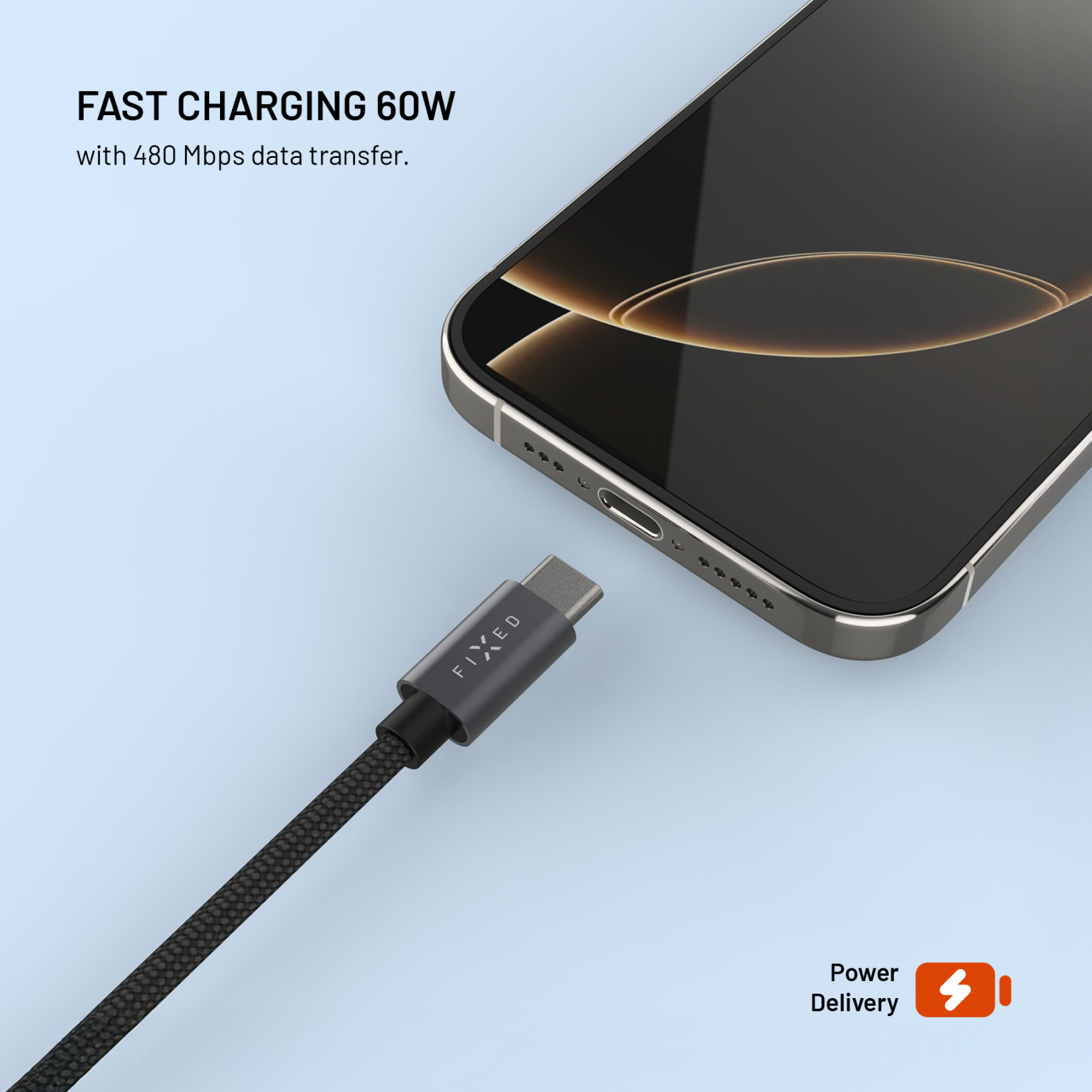 Opletený kabel FIXED Power Watch Cable s konektory USB-C/USB-C a Apple/Samsung Watch nabíječkou, 1.5m, PD 60W, šedý