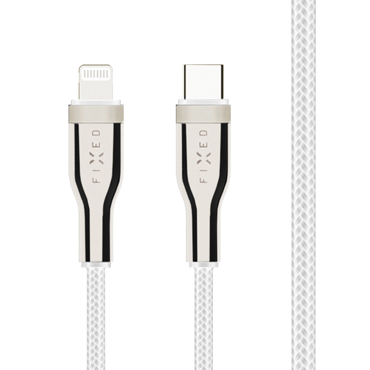 FIXED Dlouhý nabíjecí a datový opletený kabel s konektory USB-C/Lightning a podporou PD, 2 m, MFI, bílý