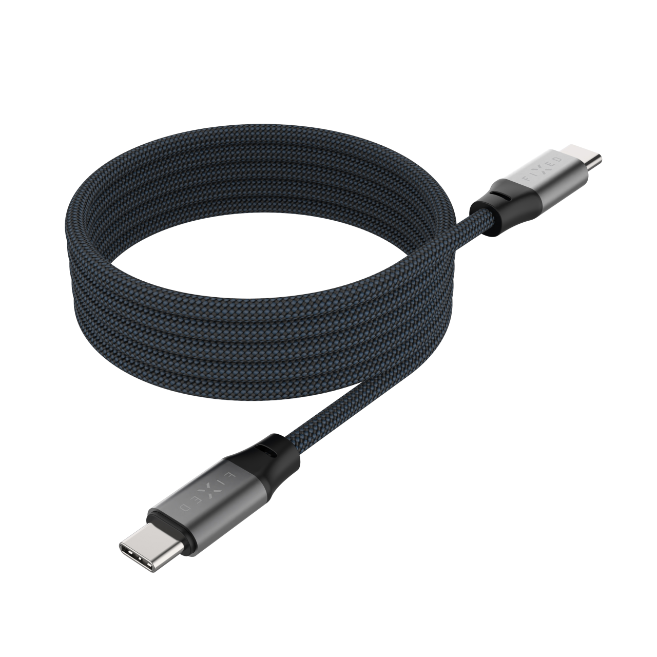 FIXED Magnetický nabíjecí a datový opletený kabel s konektory USB-C/USB-C a podporou PD, 1.2m, USB 2.0, 240W, šedý