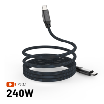 FIXED Magnetický nabíjecí a datový opletený kabel s konektory USB-C/USB-C a podporou PD, 1.2m, USB 2.0, 240W, šedý