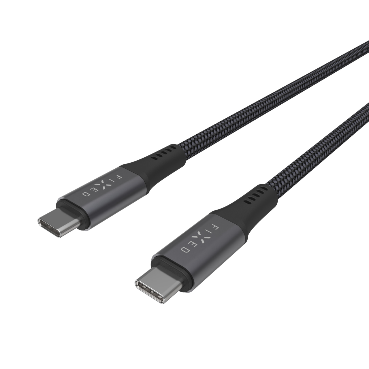 FIXED Nabíjecí a datový opletený kabel s konektory USB-C/USB-C, PD 3.1, 1.2 m, USB4gen2 20Gbps, 4K60Hz, 240W, šedý