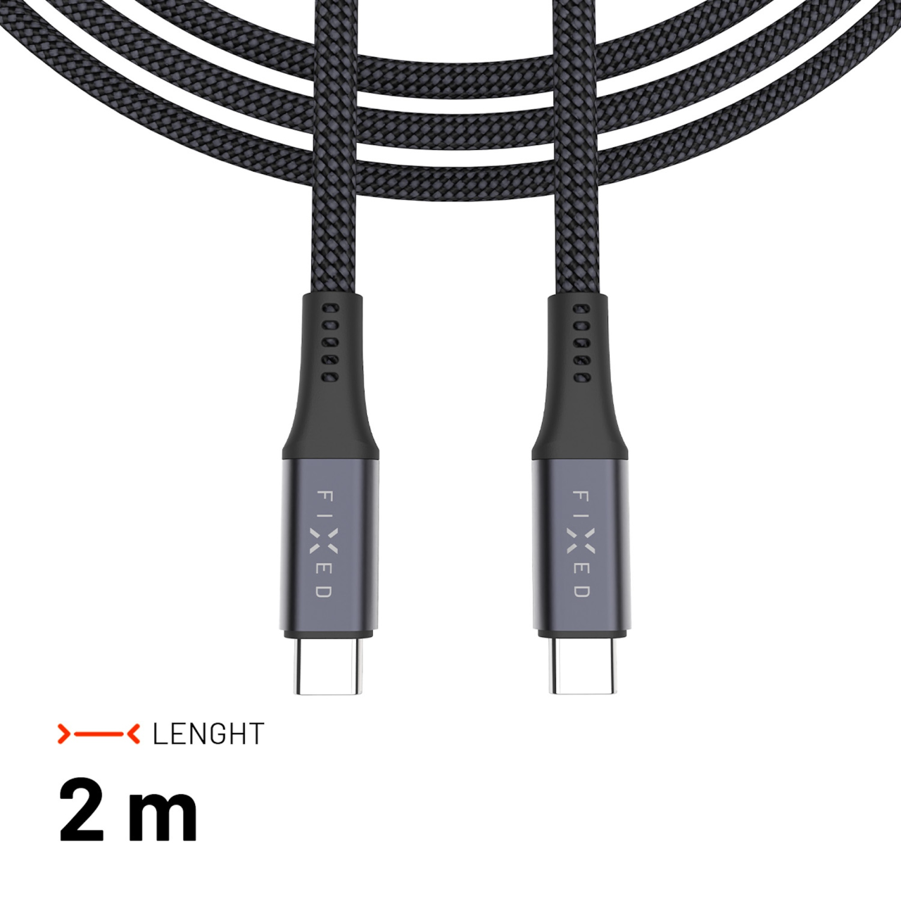 FIXED Dlouhý nabíjecí a datový opletený kabel s konektory USB-C/USB-C, PD 3.1, 2 m, USB4gen2 20Gbps, 4K60Hz, 240W, šedý