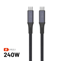 FIXED Dlouhý nabíjecí a datový opletený kabel s konektory USB-C/USB-C, PD 3.1, 2 m, USB4gen2 20Gbps, 4K60Hz, 240W, šedý