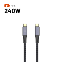 Opletený kabel s konektory USB-C/USB-C, PD 3.1, 2m, USB4 Gen3 40Gbps, 8K60Hz, 240W - Fixed Media Cable, černý
