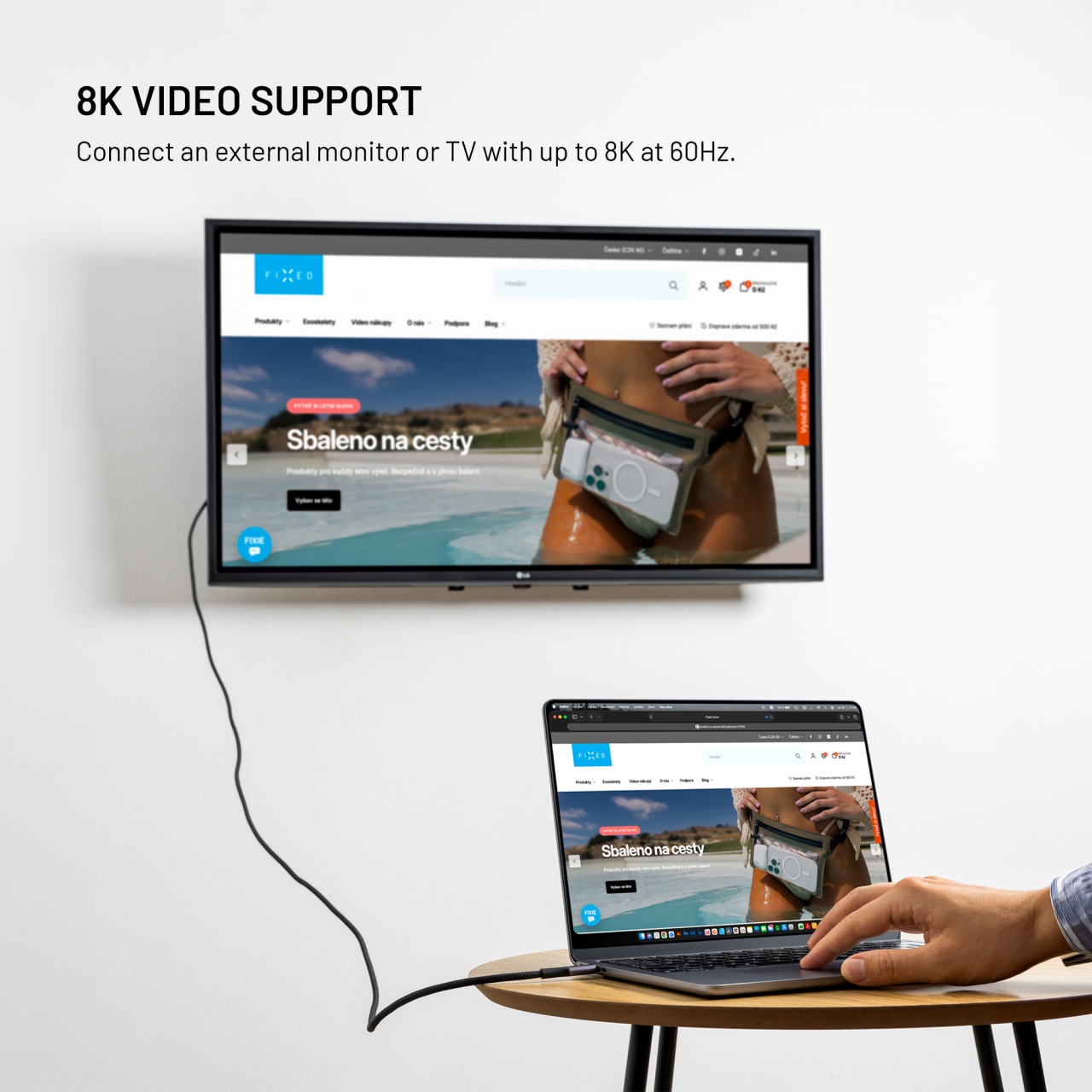 Opletený kabel s konektory USB-C/USB-C, PD 3.1, 2m, USB4 Gen3 40Gbps, 8K60Hz, 240W - Fixed Media Cable, černý