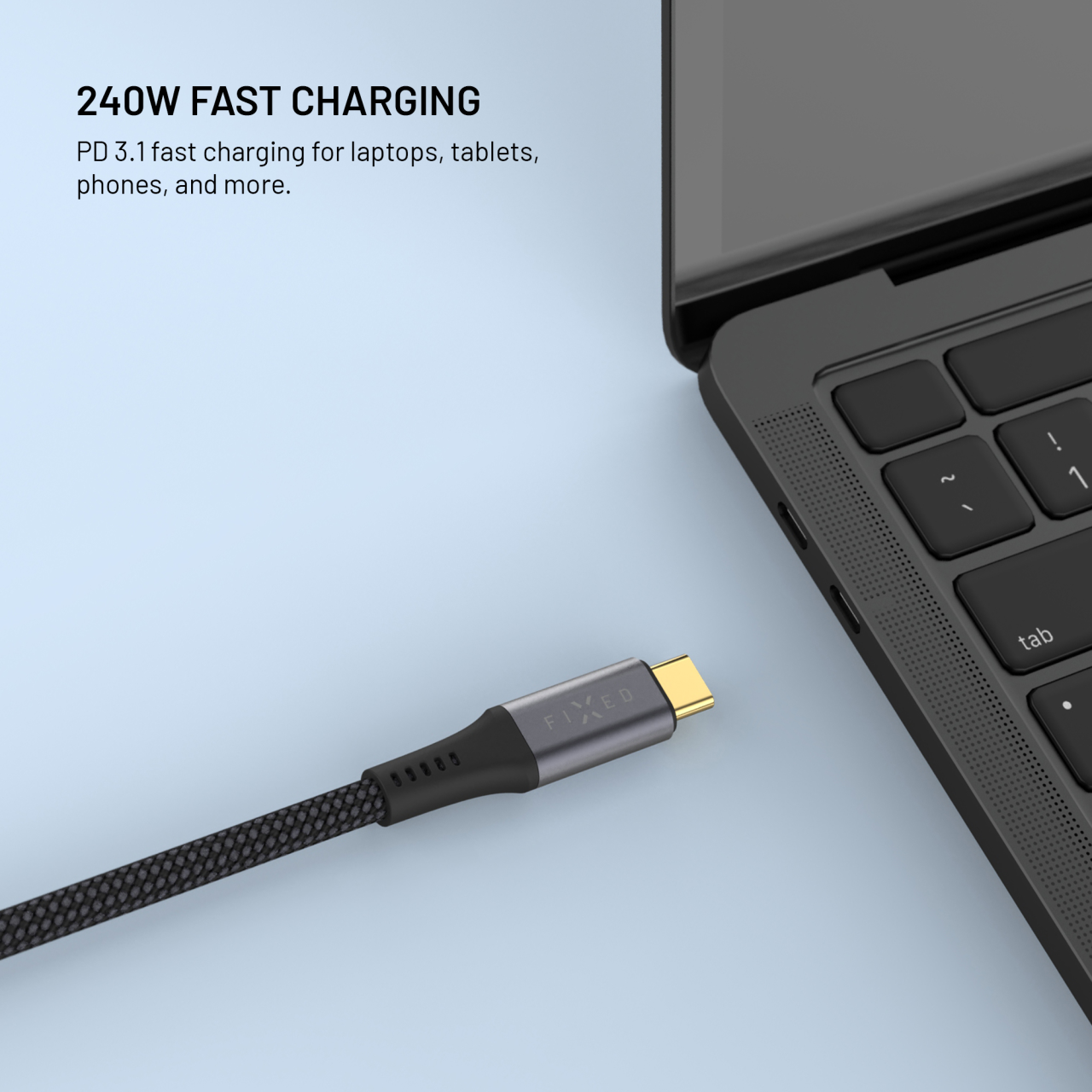 Opletený kabel s konektory USB-C/USB-C, PD 3.1, 2m, USB4 Gen3 40Gbps, 8K60Hz, 240W - Fixed Media Cable, černý