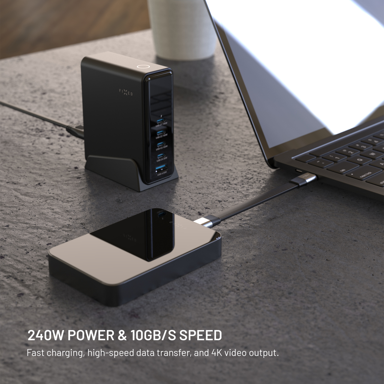 Kabel FIXED Clip USB-C/USB-C 240W černý