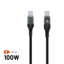 FIXED Nabíjecí a datový kabel s displejem s konektory USB-C/USB-C a podporou PD, 1.2m, USB 2.0, 100W, černý