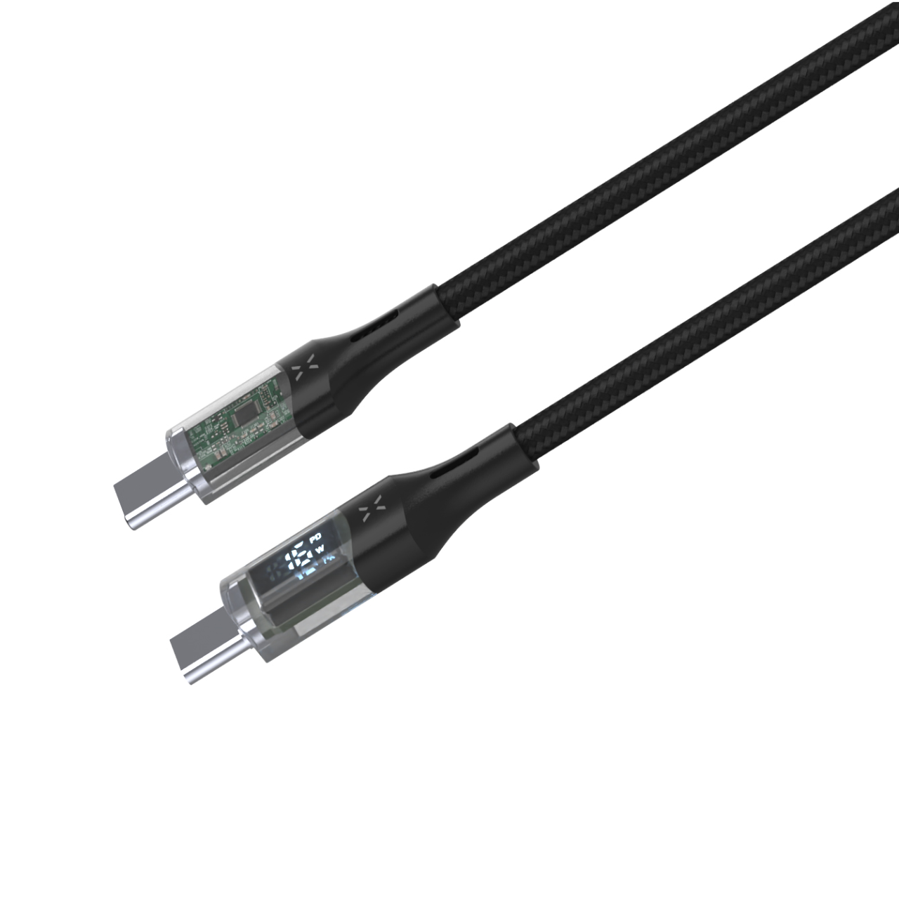 FIXED Nabíjecí a datový kabel s displejem s konektory USB-C/USB-C a podporou PD, 1.2m, USB 2.0, 100W, černý