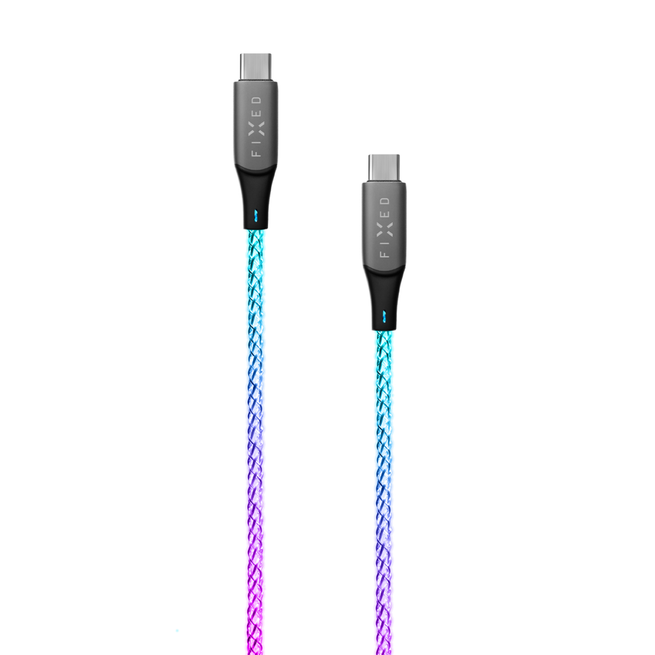 FIXED Svítící nabíjecí kabel s konektory USB-C/USB-C a podporou PD, 1,2 metr, 60W, duhový