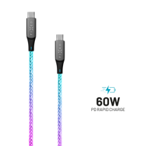 FIXED Svítící nabíjecí kabel s konektory USB-C/USB-C a podporou PD, 1,2 metr, 60W, duhový