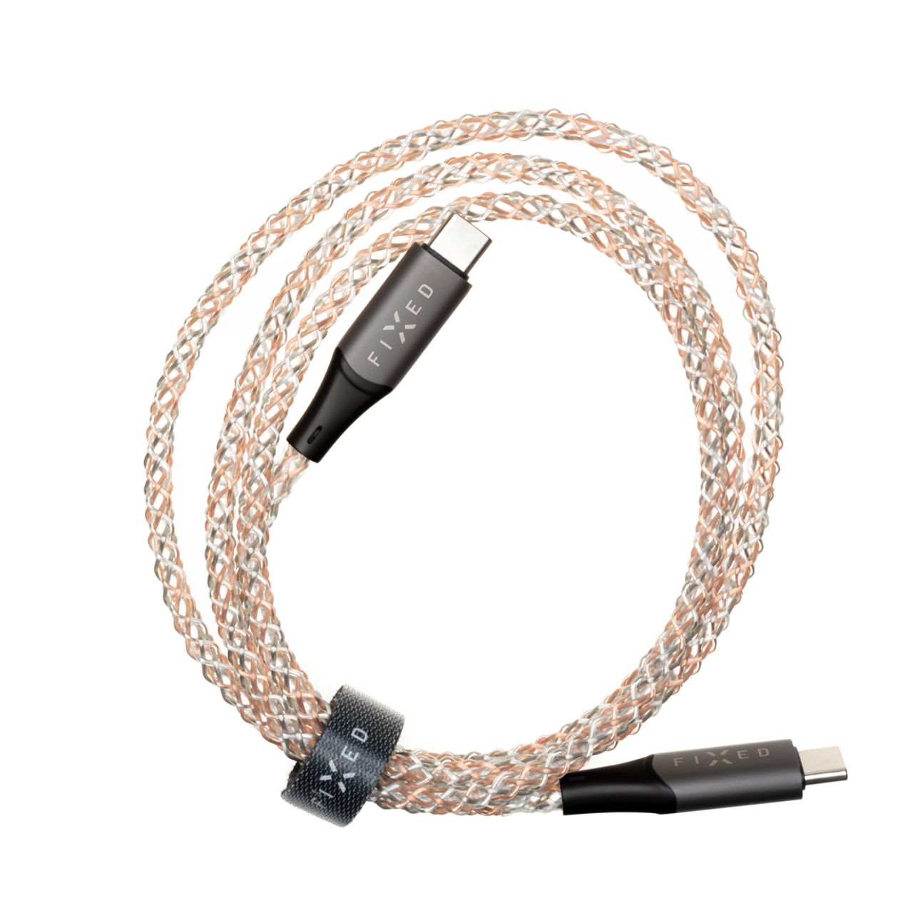 FIXED Svítící nabíjecí kabel s konektory USB-C/USB-C a podporou PD, 1,2 metr, 60W, duhový