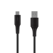 Krátký nabíjecí a datový Liquid silicone kabel FIXED s konektory USB/USB-C a podporou PD, 0.3m, USB 2.0, 60W, černý