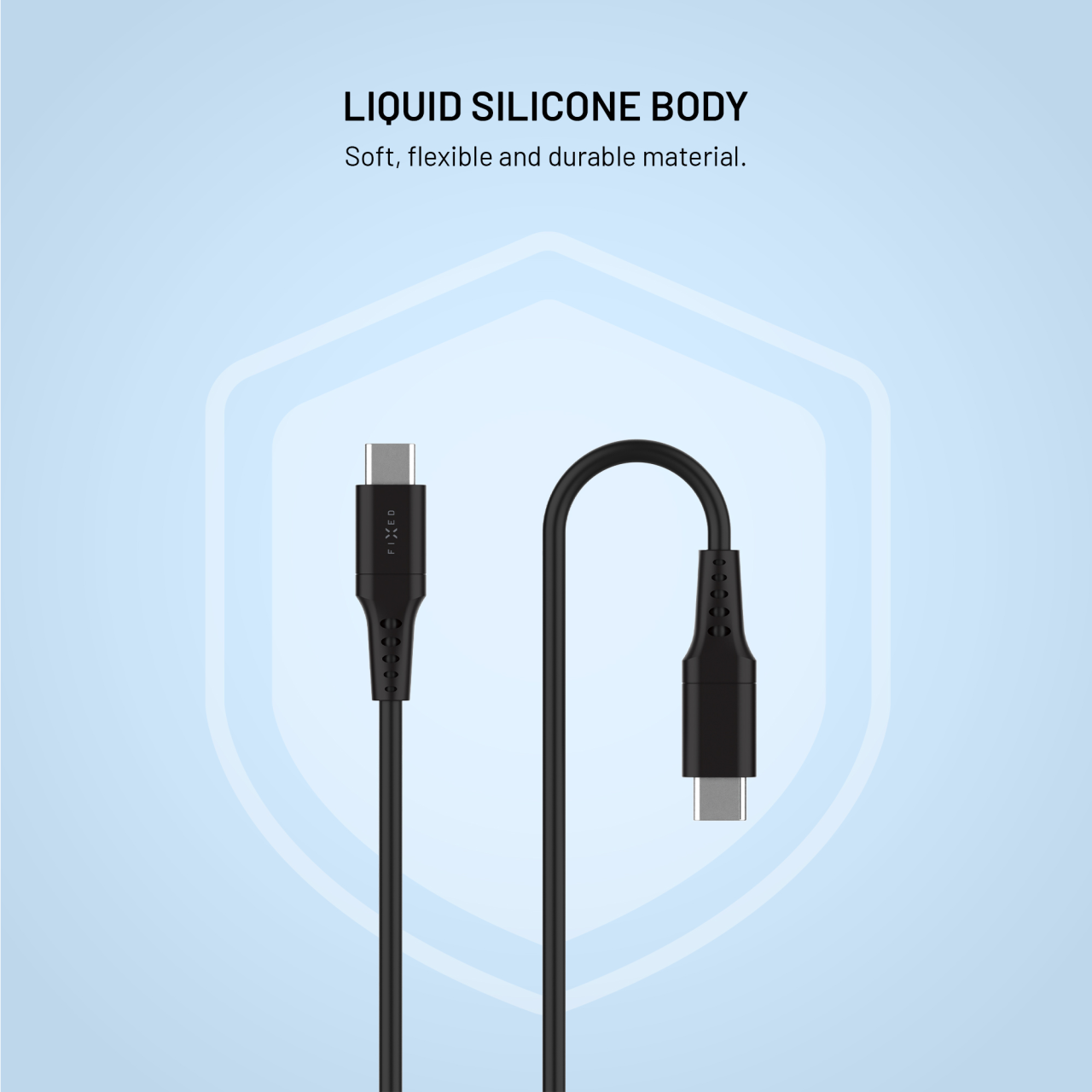 Krátký nabíjecí a datový Liquid silicone kabel FIXED s konektory USB-C/USB-C a podporou PD, 0.3m, USB 2.0, 60W, černý
