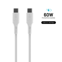 FIXED Dlouhý nabíjecí a datový Liquid silicone kabel s konektory USB-C/USB-C a podporou PD, 2m, USB 2.0, 60W, bílý