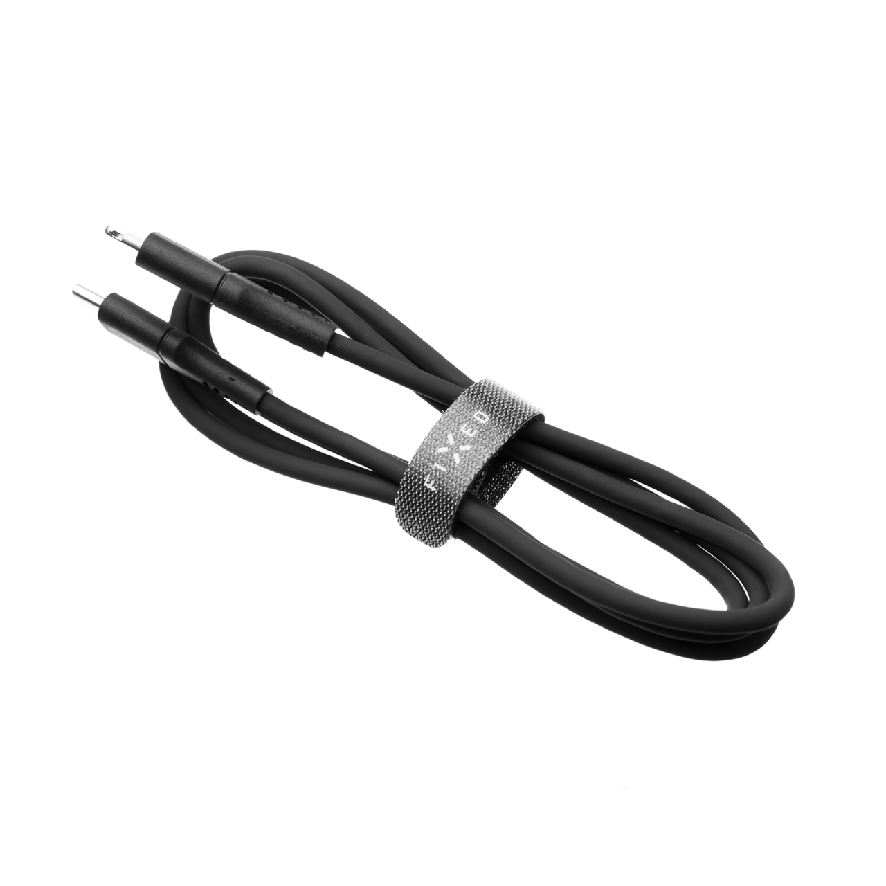 FIXED Nabíjecí a datový Liquid silicone kabel s konektory USB-C/Lightning a podporou PD, 1.2m, MFI, černý