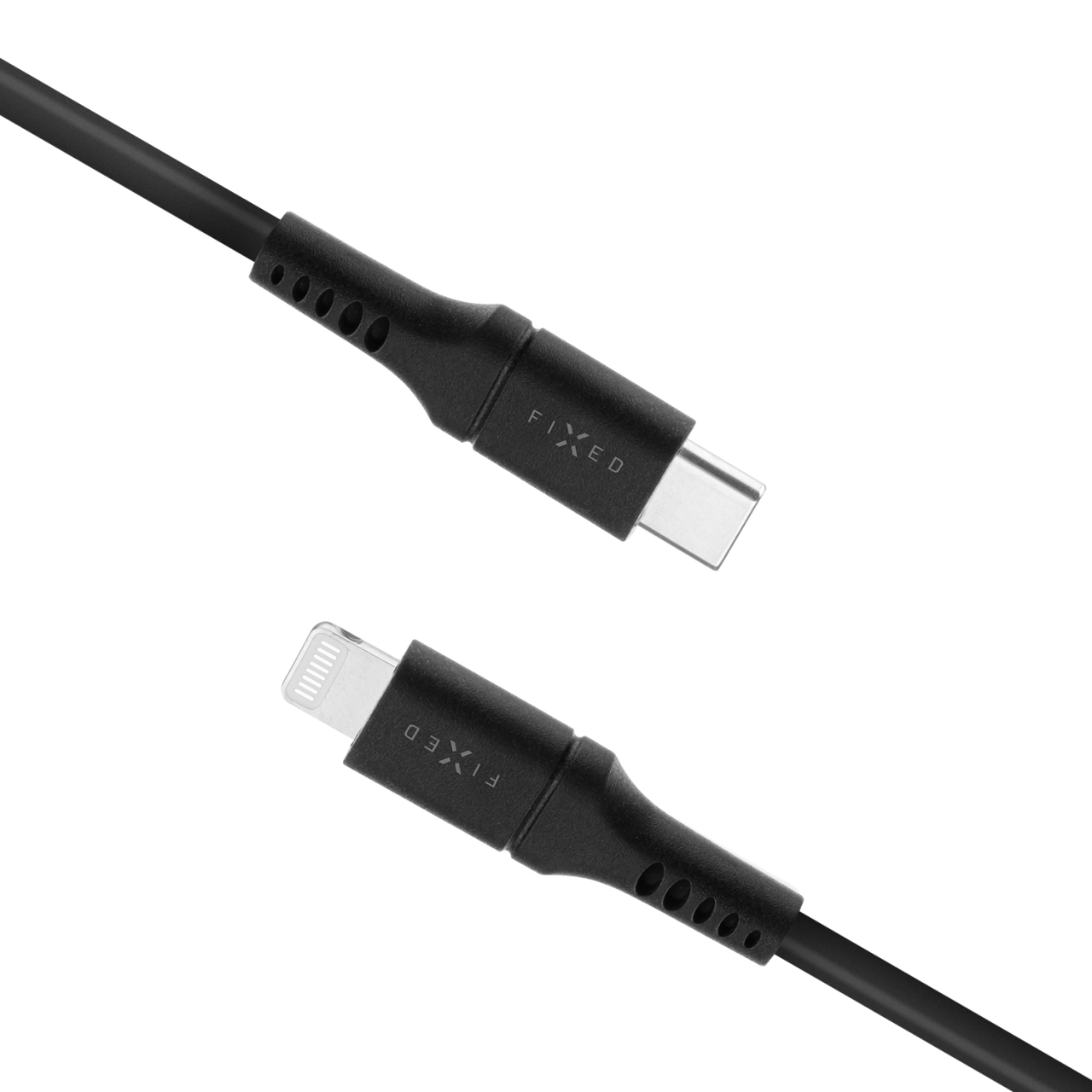 FIXED Dlouhý nabíjecí a datový Liquid silicone kabel s konektory USB-C/Lightning a podporou PD, 2m, MFI, černý