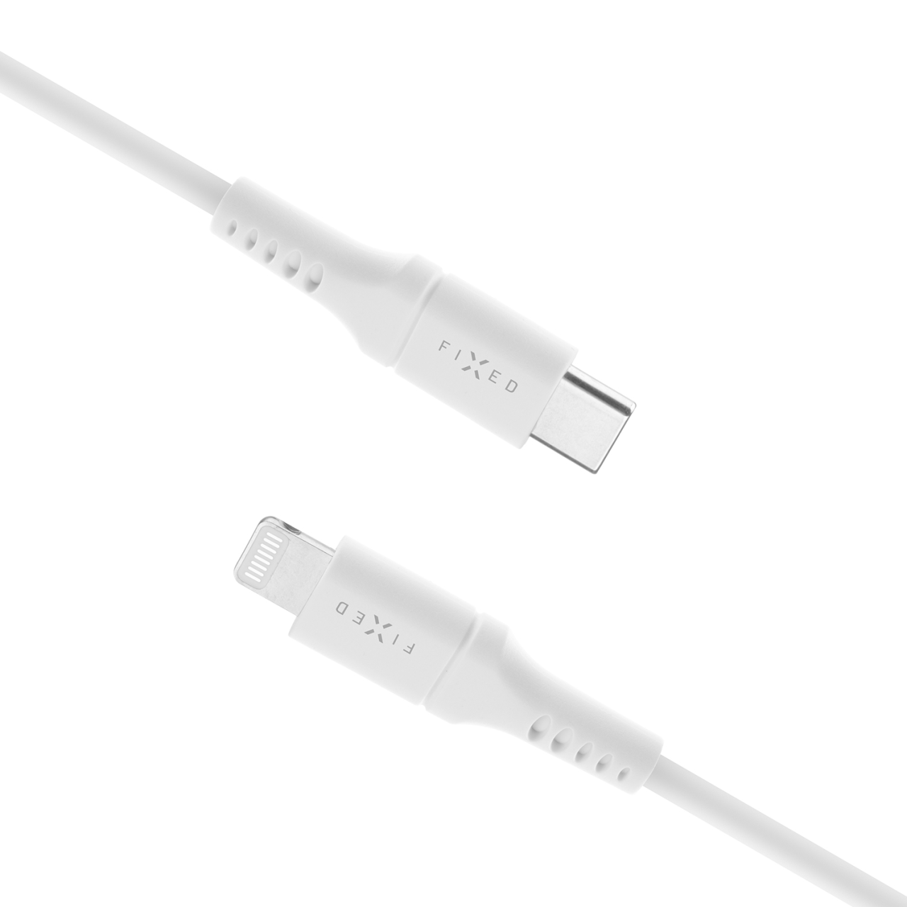 FIXED Dlouhý nabíjecí a datový Liquid silicone kabel s konektory USB-C/Lightning a podporou PD, 2m, MFI, bílý