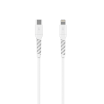 Nabíjecí a datový Liquid silicone kabel FIXED s konektory USB-C/Lightning a podporou PD, 1.2m, USB 2.0, 60W, bílý