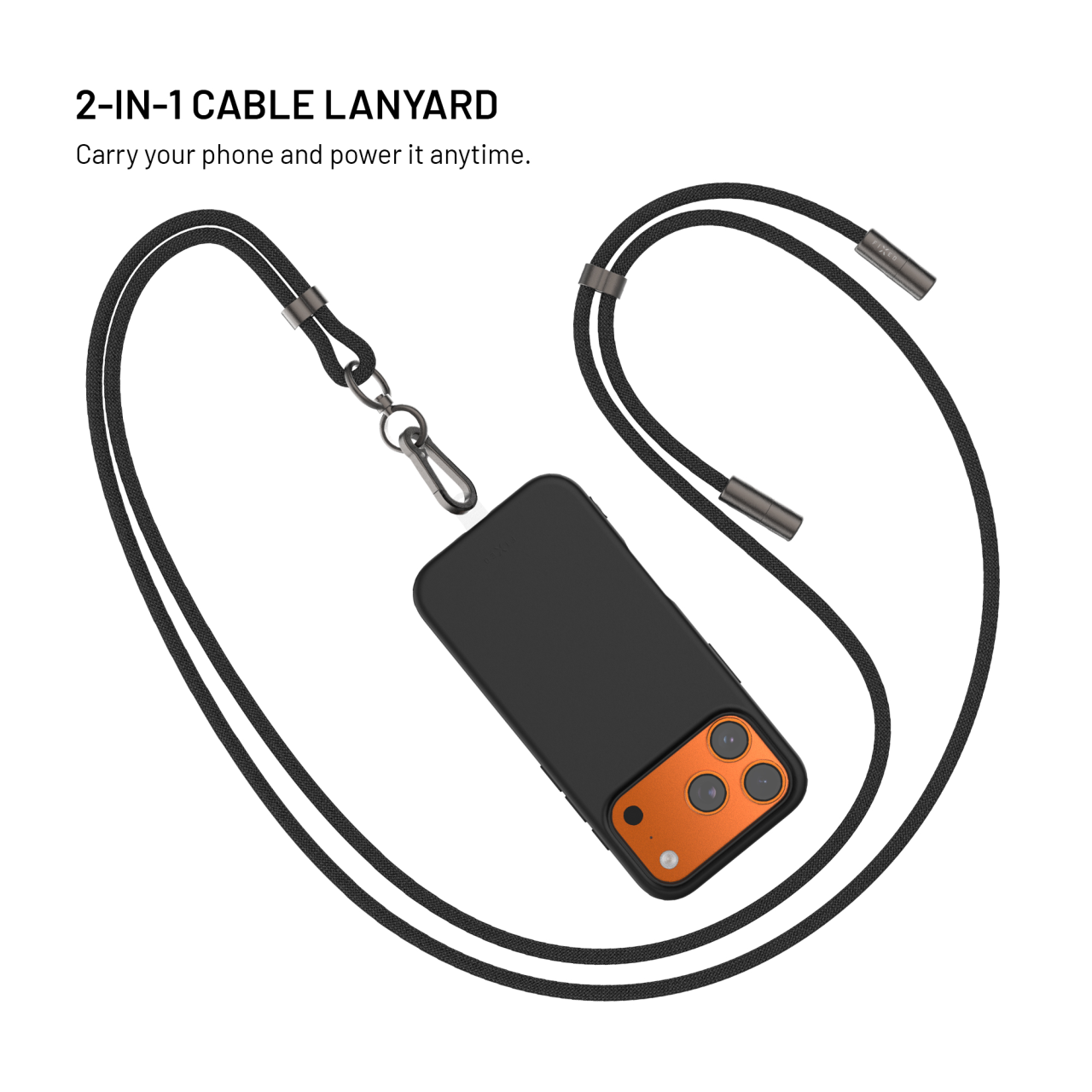 Opletený kabel FIXED Neck Cable pro telefony se zadním krytem s konektory USB-C/USB-C, 1.6m, PD 60W, 480Mbps, černý