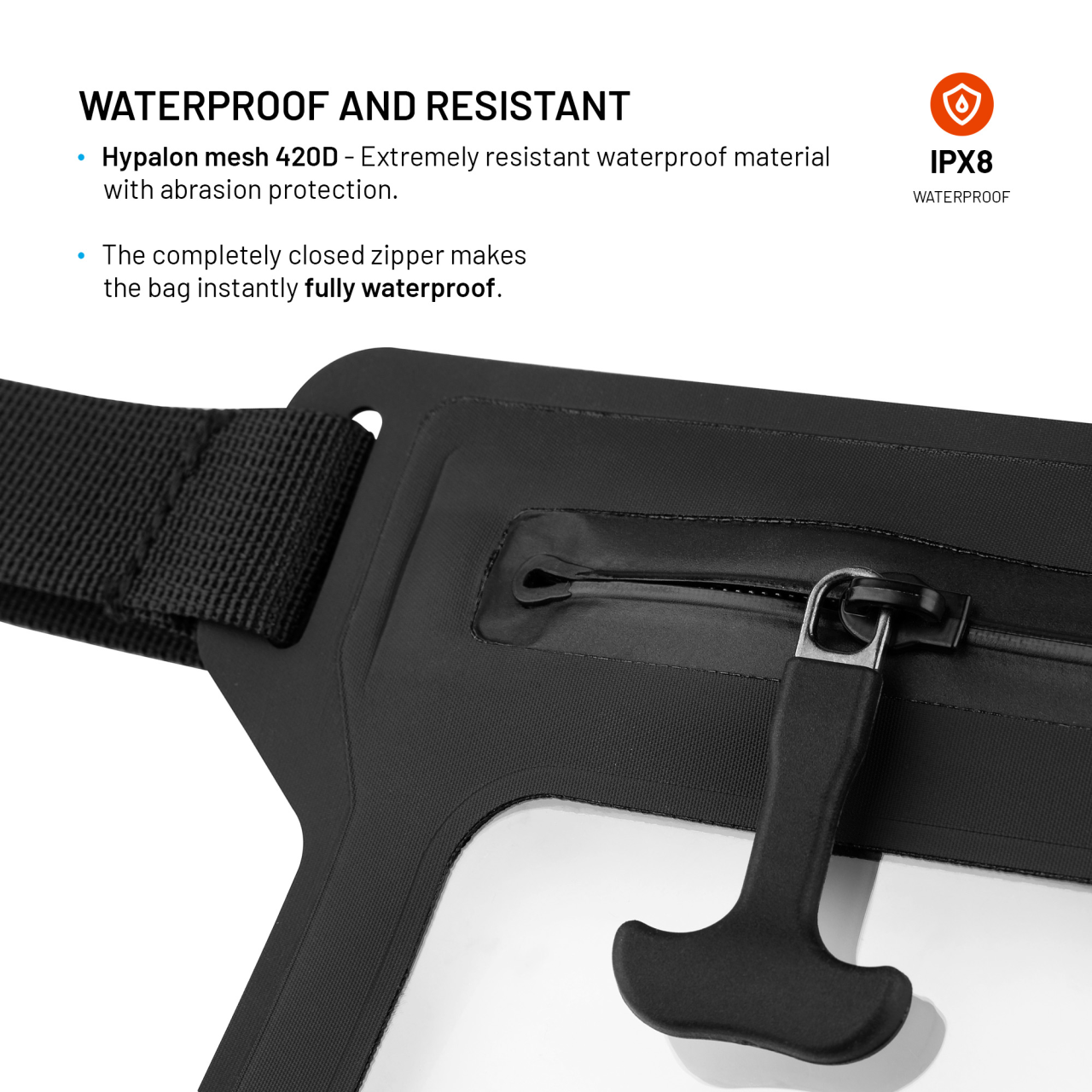 Voděodolné pouzdro FIXED Dry Belt okolo pasu z hypalonu s certifikací IPX8, černé