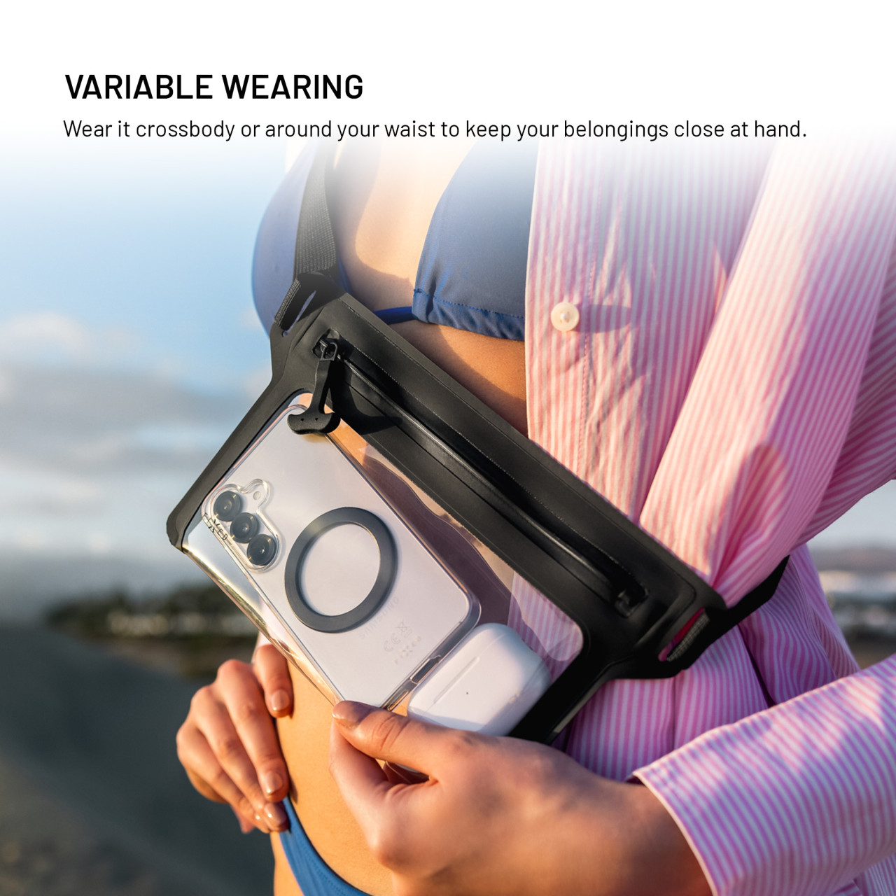 Voděodolné pouzdro FIXED Dry Belt okolo pasu z hypalonu s certifikací IPX8, černé