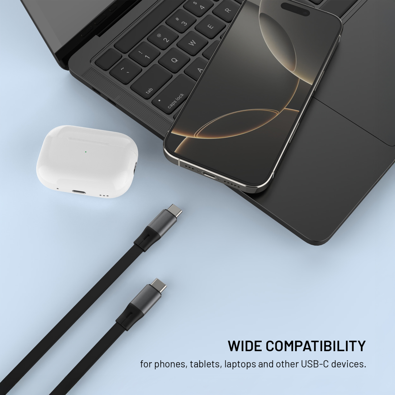 Navíjecí kabel FIXED Retractable Cable s konektory USB-C/USB-C, 1m, PD 100W, 480Mbps, šedý