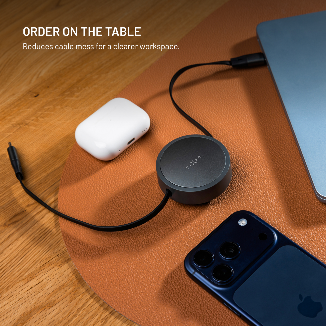 Navíjecí kabel FIXED Retractable Cable s konektory USB-C/USB-C, 1m, PD 100W, 480Mbps, šedý