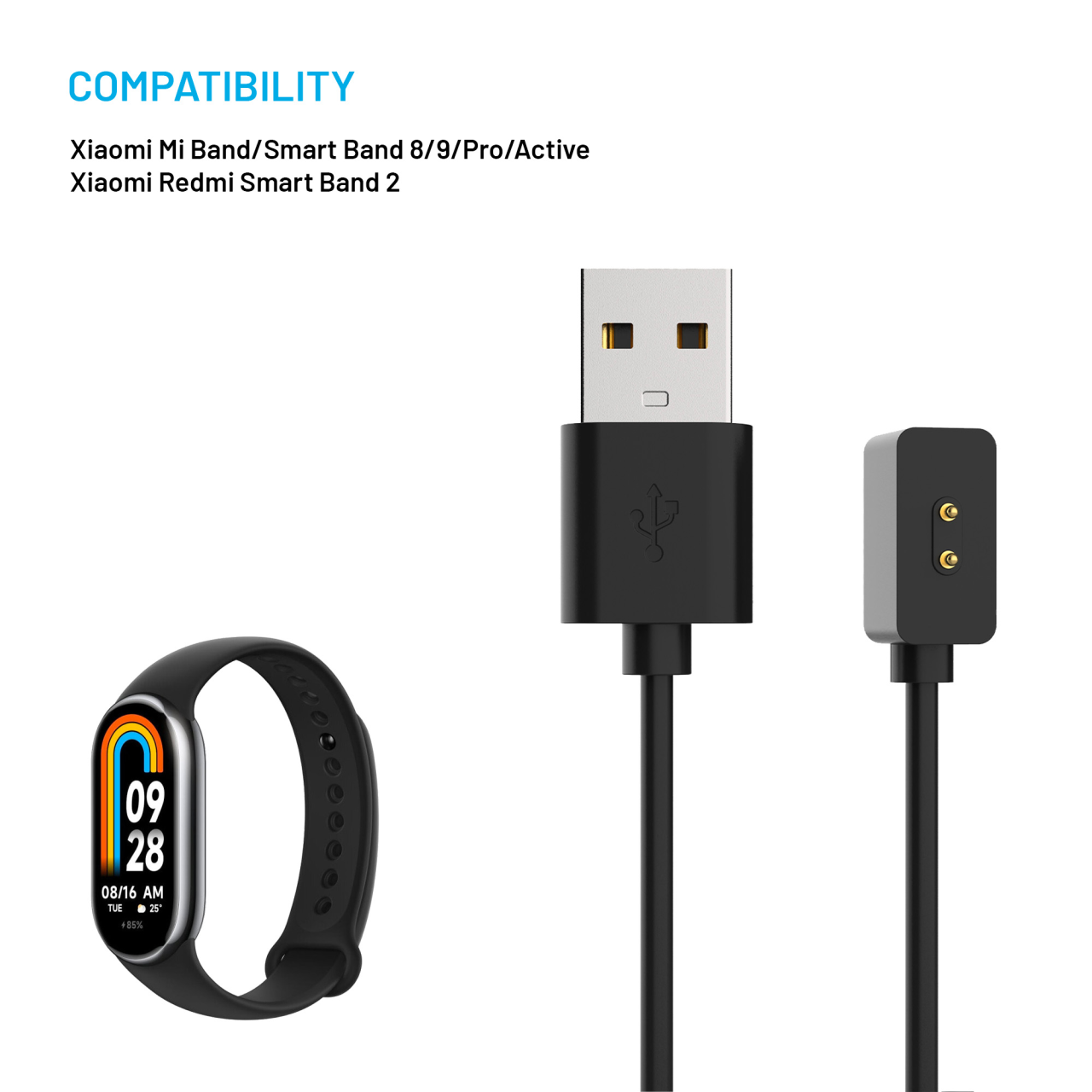 FIXED Nabíjecí USB-A kabel pro Xiaomi Mi Band/Smart Band 8/9/Pro/Active, černý