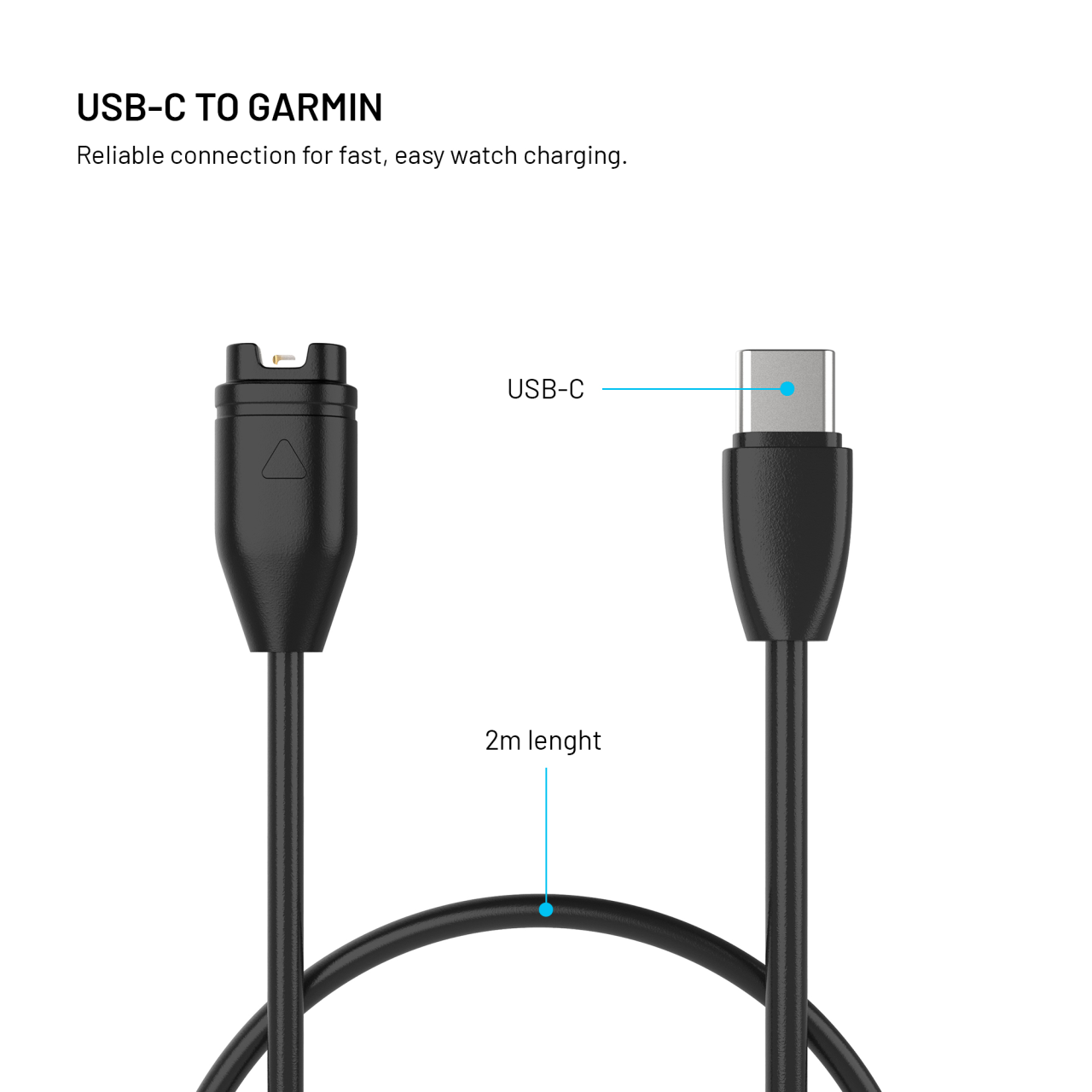 Nabíjecí USB-C kabel FIXED pro smartwatch Garmin Forerunner/Fenix/Venu/Vívoactive/Instinct, 2m, černý