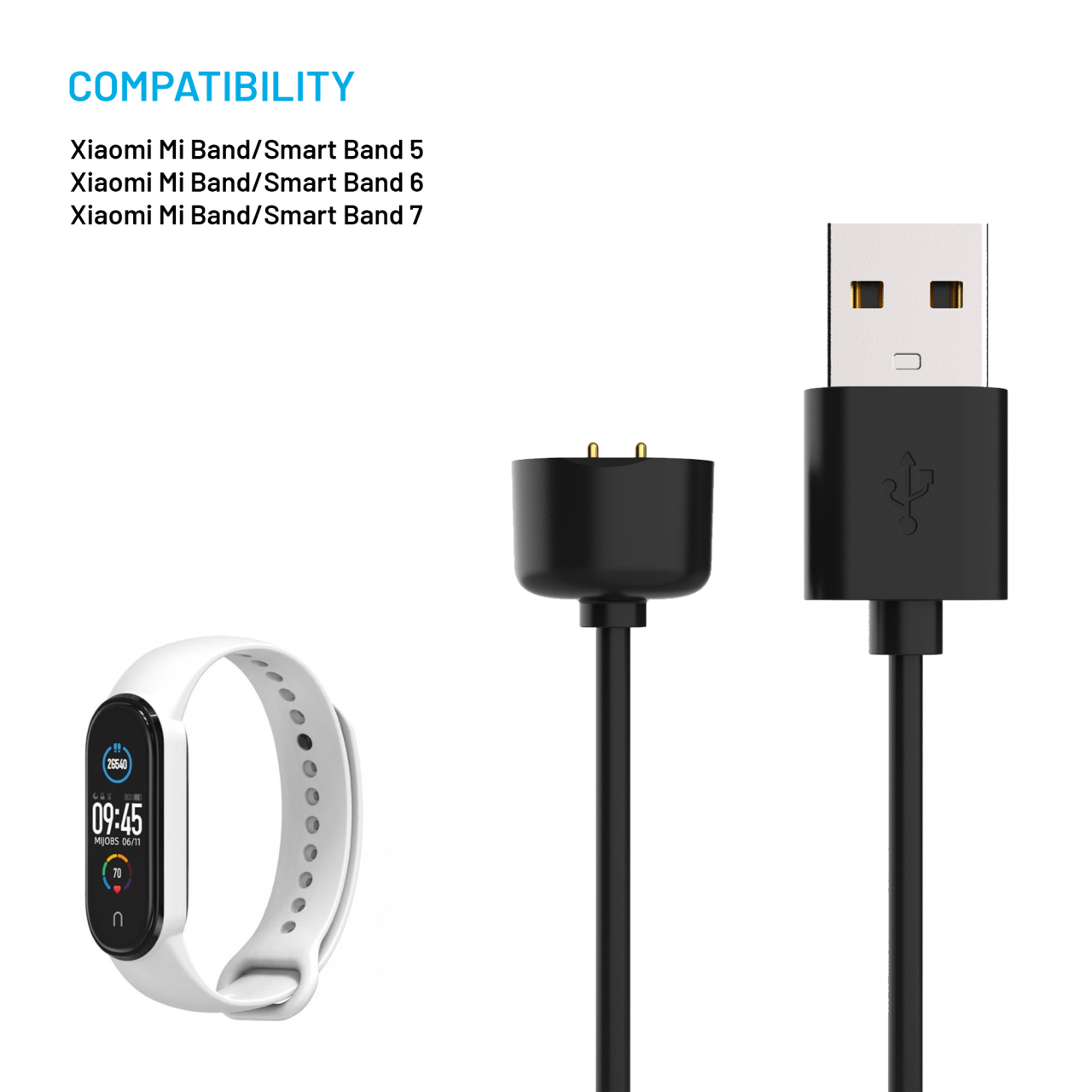 FIXED Nabíjecí USB-A kabel pro Xiaomi Mi Band/Smart Band 5/6/7, černý