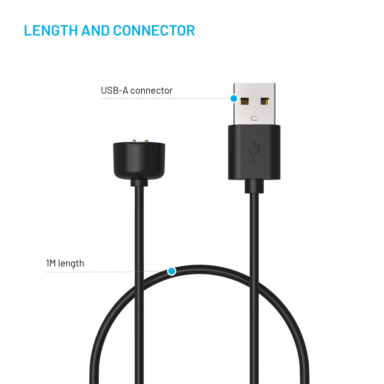 FIXED Nabíjecí USB-A kabel pro Xiaomi Mi Band/Smart Band 5/6/7, černý