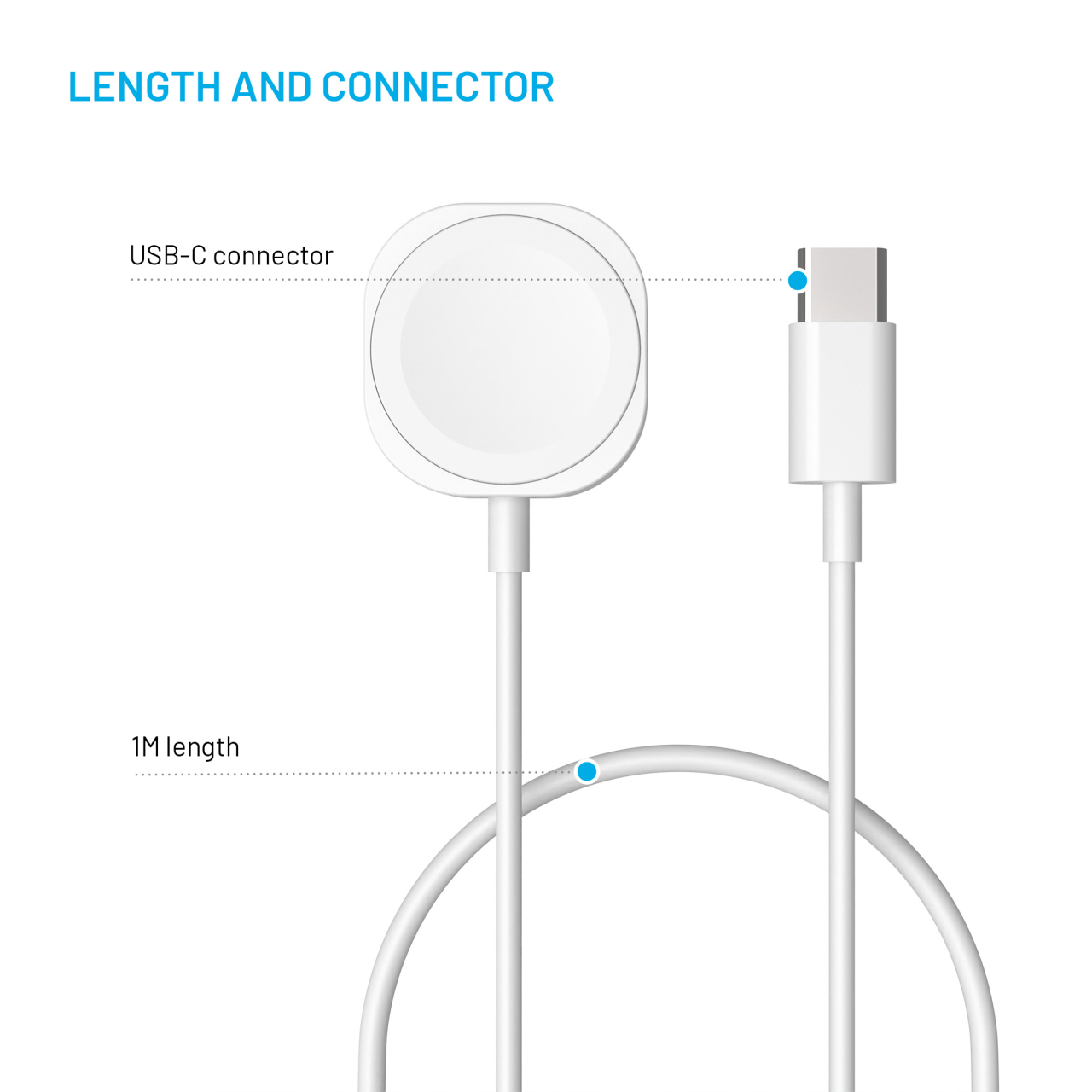 FIXED Nabíjecí USB-C kabel pro Apple Watch, bílý